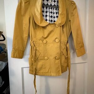 Fossil Mustard Double-Breasted Trench Coat